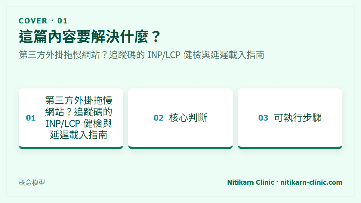 這篇內容要解決什麼？：第三方外掛拖慢網站？追蹤碼的 INP/LCP 健檢與延遲載入指南