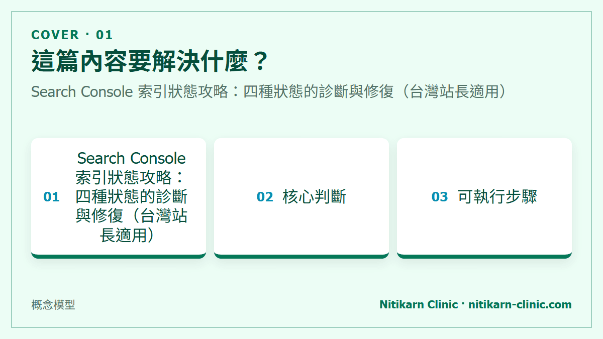 這篇內容要解決什麼？：Search Console 索引狀態攻略：四種狀態的診斷與修復（台灣站長適用）
