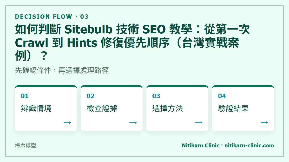 如何判斷 Sitebulb 技術 SEO 教學：從第一次 Crawl 到 Hints 修復優先順序（台灣實戰案例）？：先確認條件，再選擇處理路徑